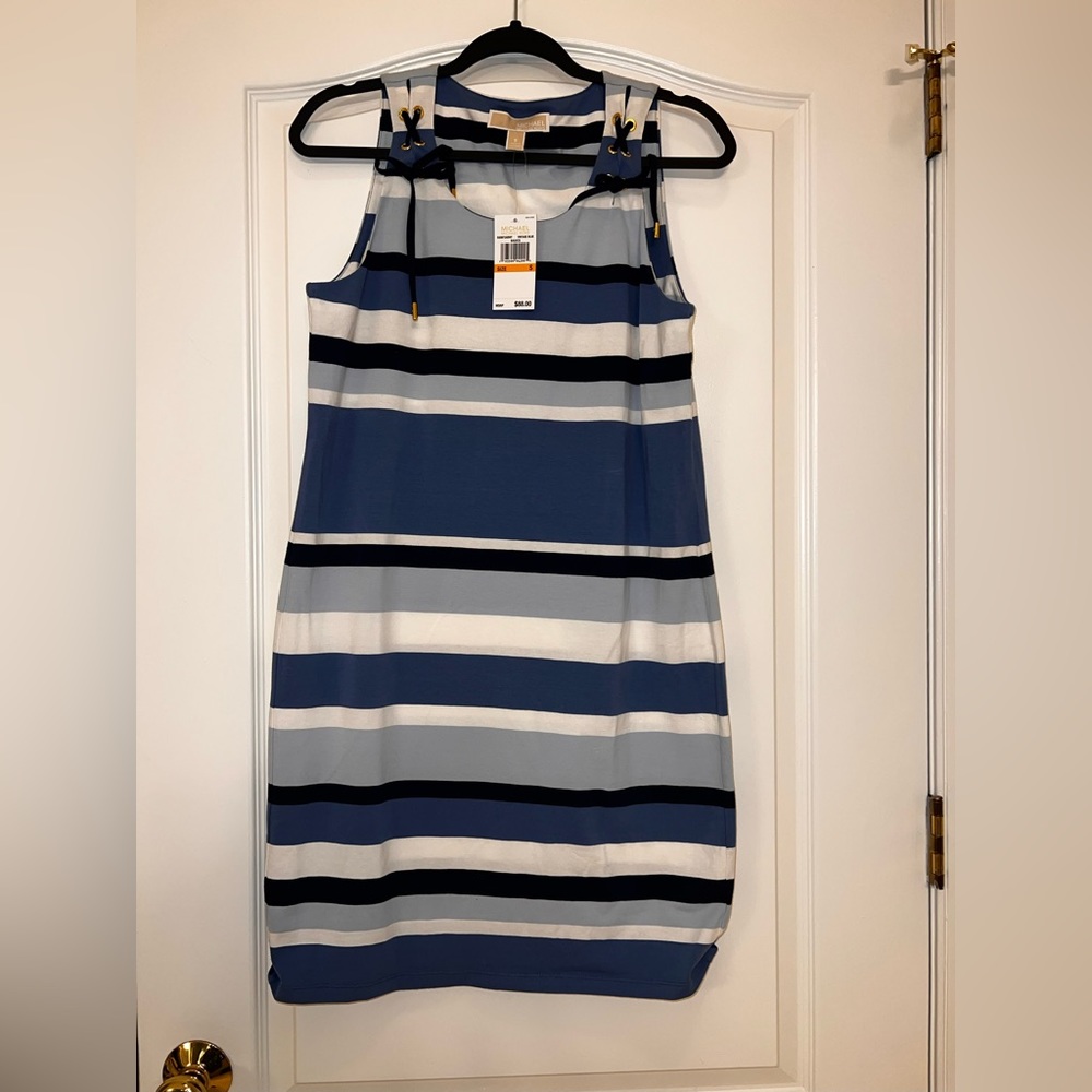 Michael Kors | Vintage Blue Striped Summer Dress  with ties SMALL NWT